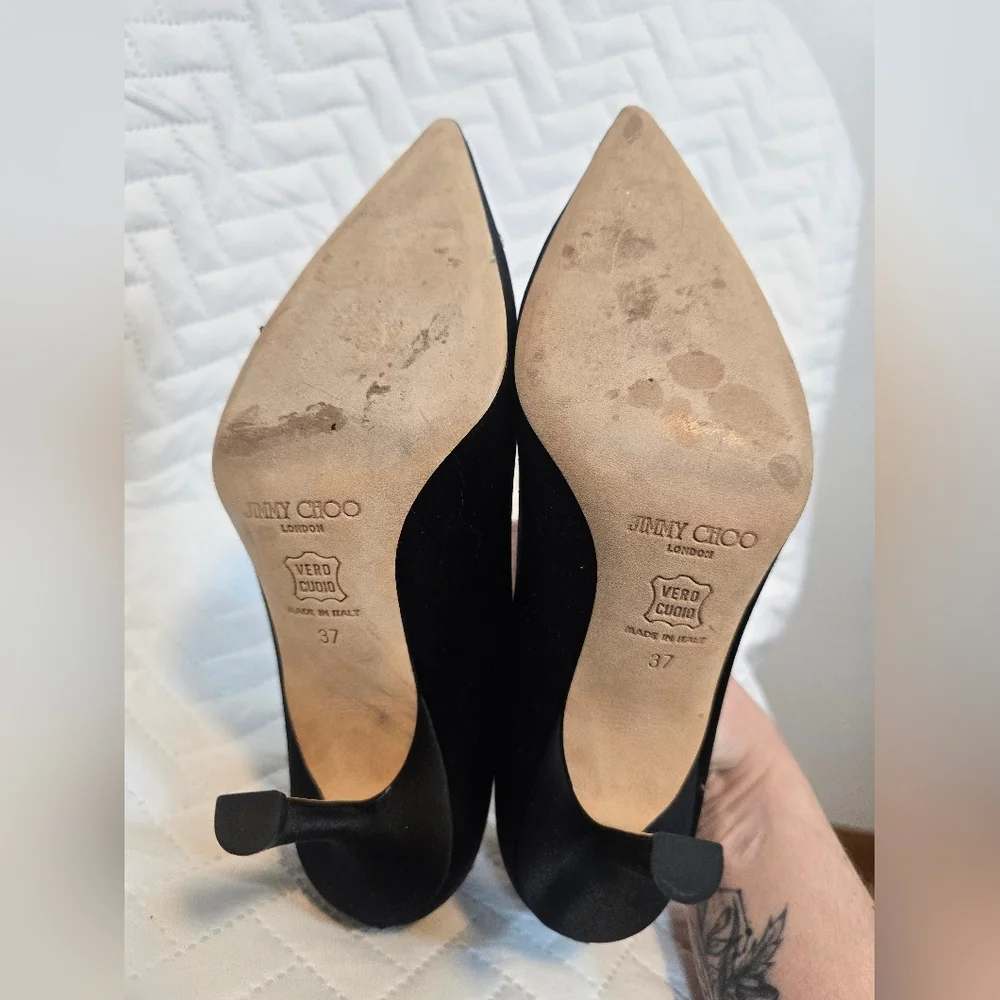 Jimmy Choo Crystal Accent Black Pointed Pumps Heels - Picture 10 of 15